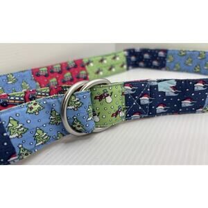 Vineyard Vines Size M Unisex Patchwork D-Ring Belt Christmas Whales Snowman Tree